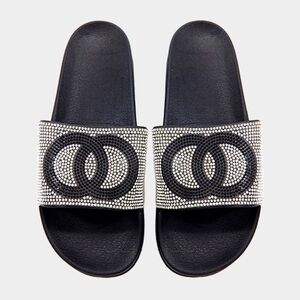 Double Open Circle Link Rhinestone Slide Sandal Slippers
